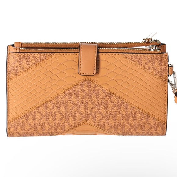 NWTMichael Kors Jet Set Travel Large Double Zip Wallet Cider Yellow Multi Python - Picture 5 of 5
